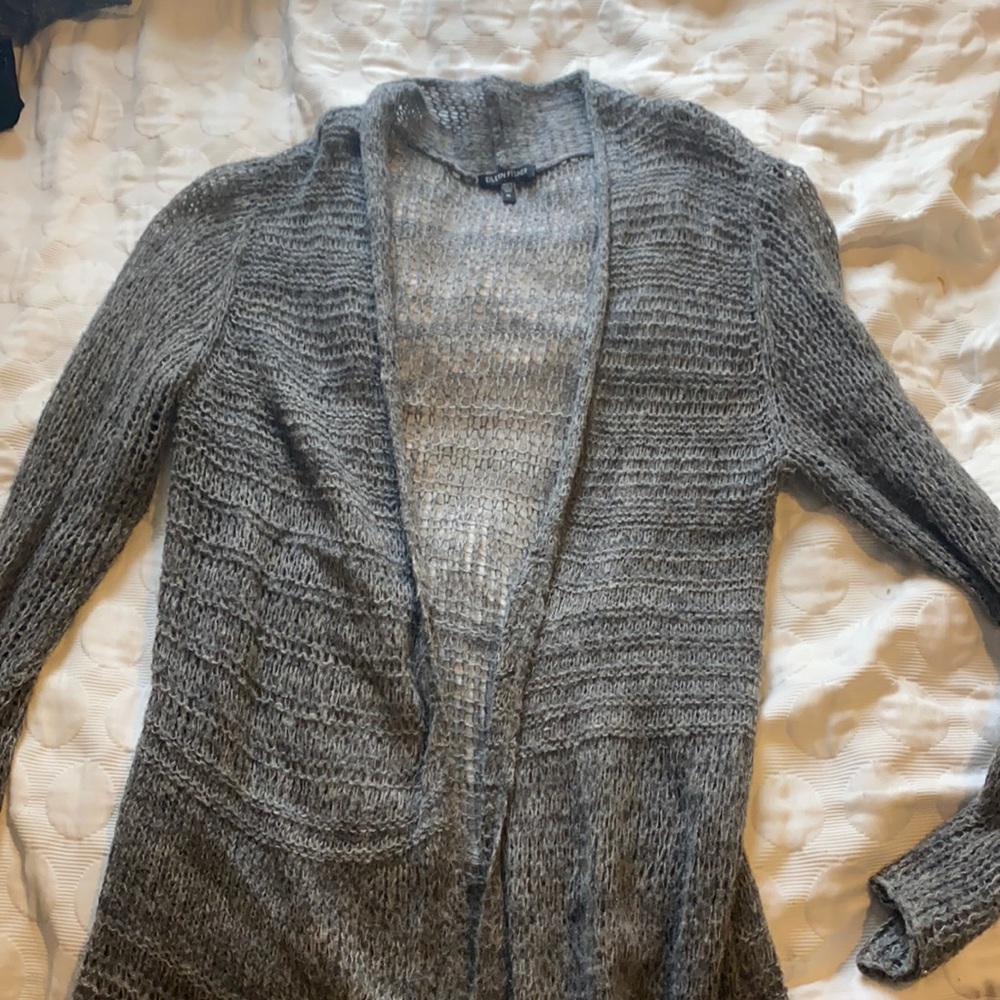 Eileen Fisher open knit wool blend long cardigan, medium